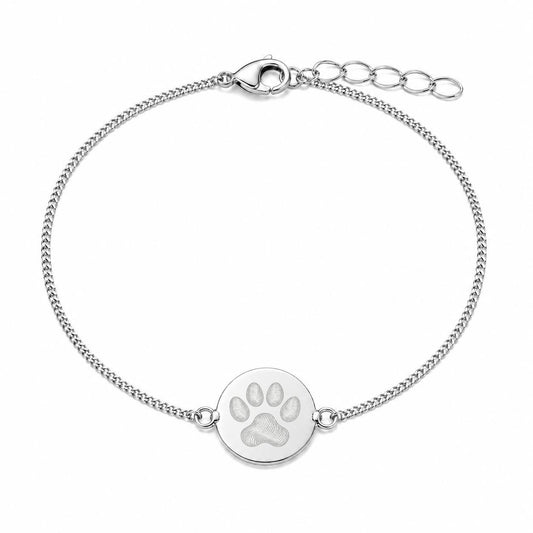 Personalisiertes Armband rund Pfotenabdruck Nasenabdruck Gravur 925 Silber Rhodiniert 12 mm Plättchen