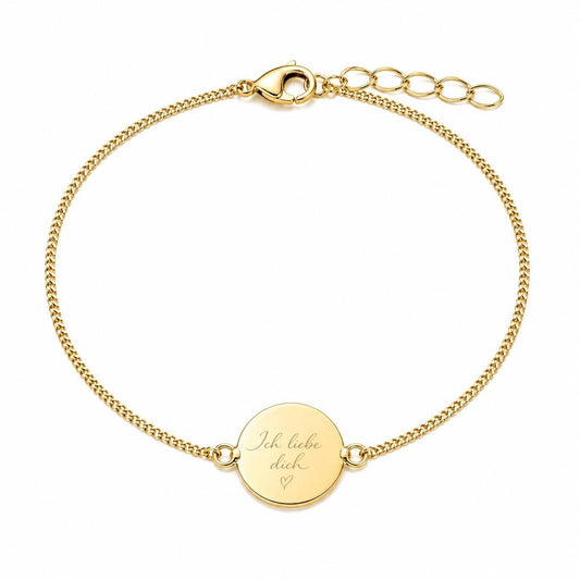 Personalized Round Bracelet Your Own Handwriting Engraving 925 Silver with 18K Vermeil Gold Plating 12 mm Charm