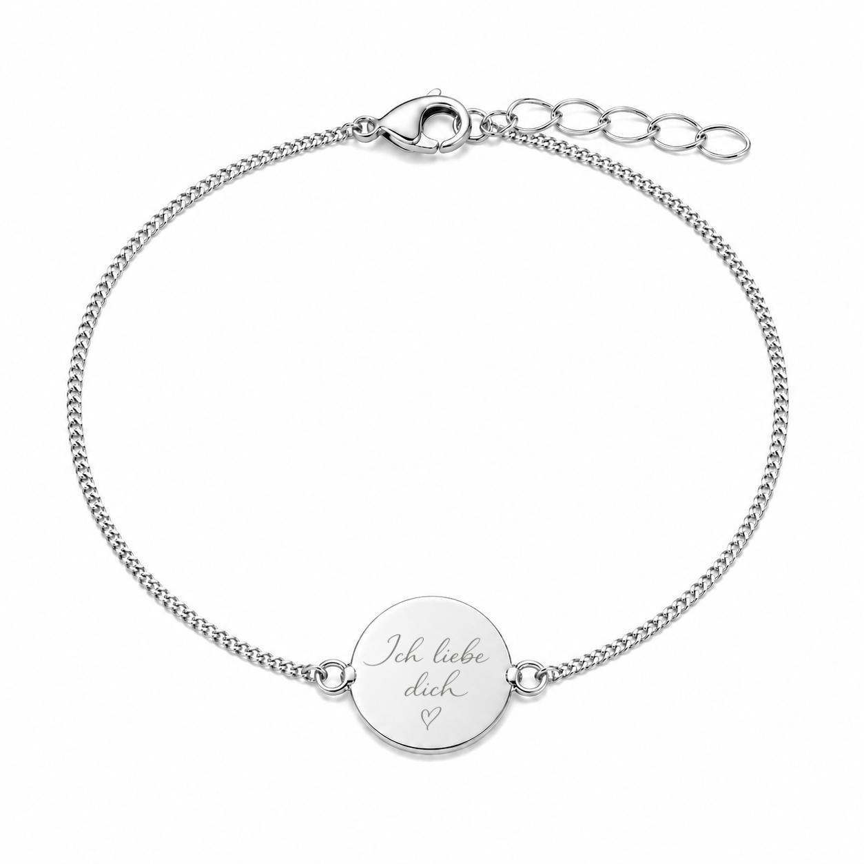 Personalized Round Bracelet Engraved with Your Own Handwriting 925 Sterling Silver Rhodium Plated 12 mm Charm