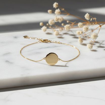 Personalized Round Bracelet with Engraved Own Handwriting - 925 Silver with 18K Vermeil Gold Plating - 12mm Disc