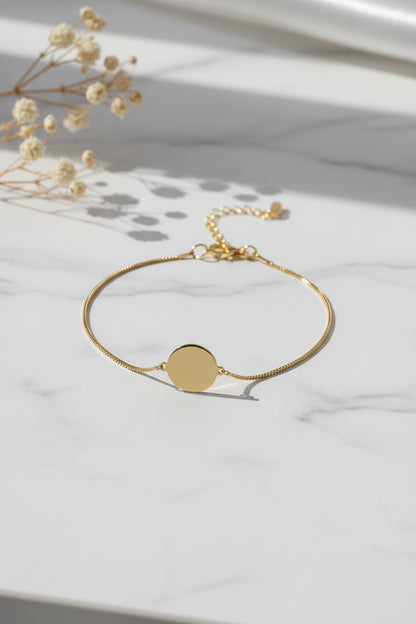 Personalized Round Paw Print Nose Print Engraved Bracelet 925 Sterling Silver with 18K Vermeil Gold Plating 12 mm Disc