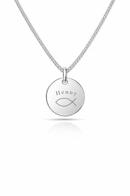 Personalized Communion Necklace Pendant 12 mm Round with Engraving Made of 925 Silver Rhodium-Plated