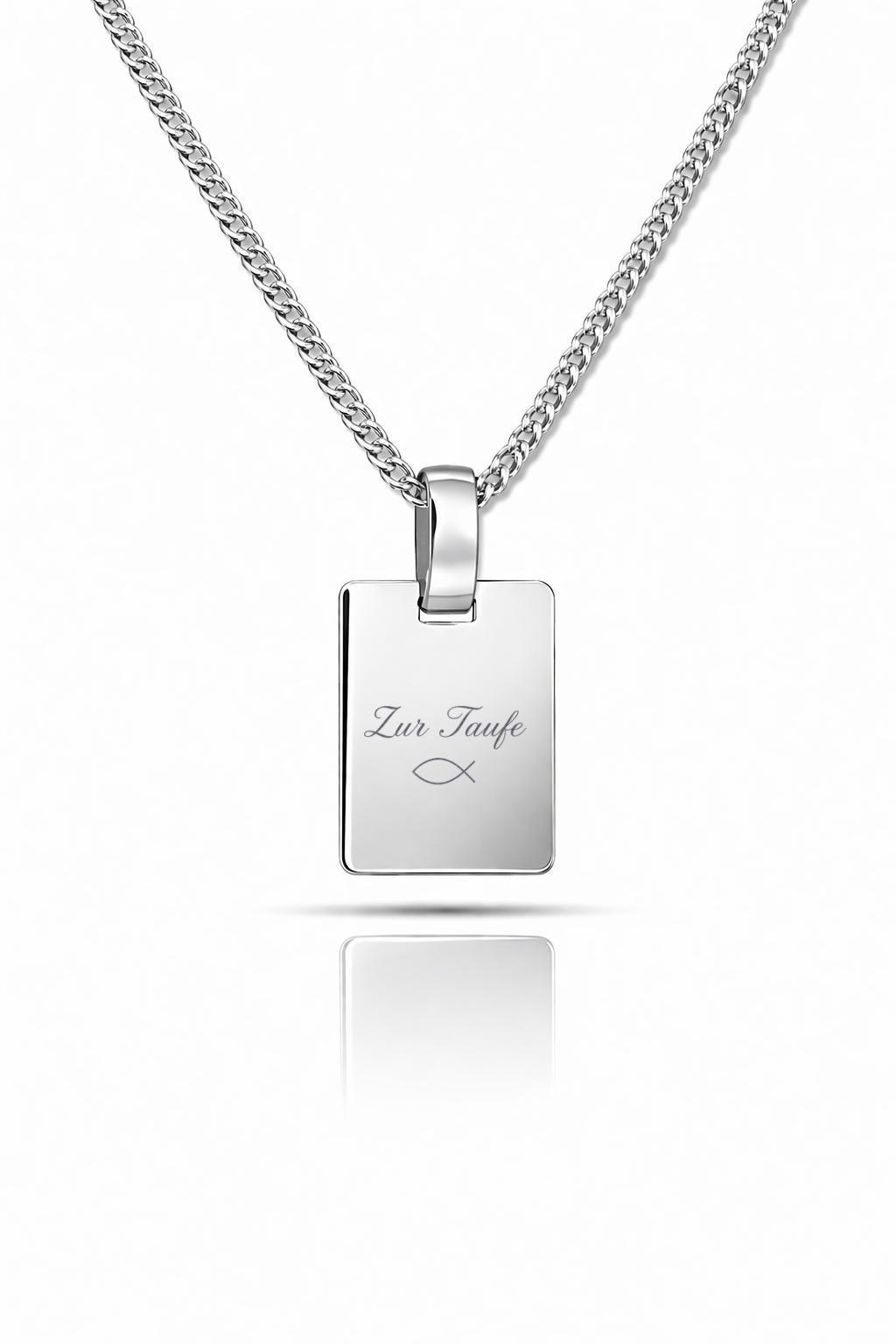 Personalized Christening Necklace with Engraved Pendant made of 925 Sterling Silver, Rhodium Plated - Christening Gift
