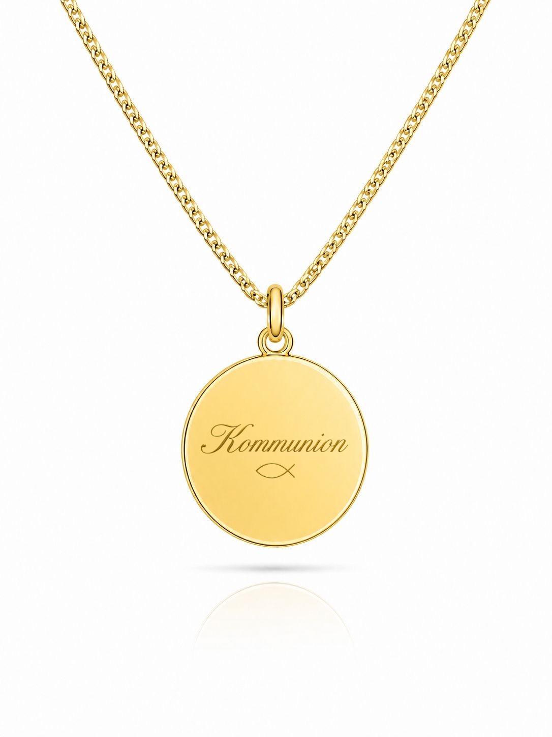 Personalized Engraved Communion Necklace Pendant Round 925 Silver 18K Vermeil Gold Plated 16 mm