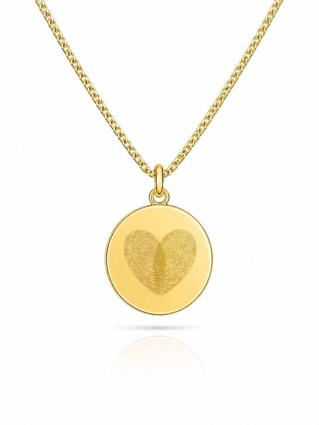 Personalized Engraved Fingerprint Necklace Round Pendant 925 Silver 18K Vermeil Gold Plated 16 mm
