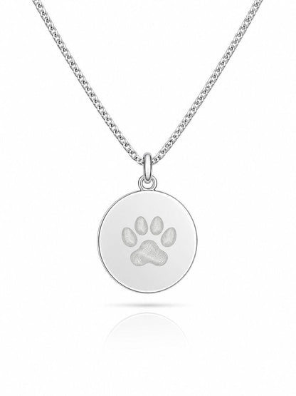 Personalized Engraved Necklace Paw Print Nose Print Pendant Round 925 Silver Rhodium Plated 16 mm