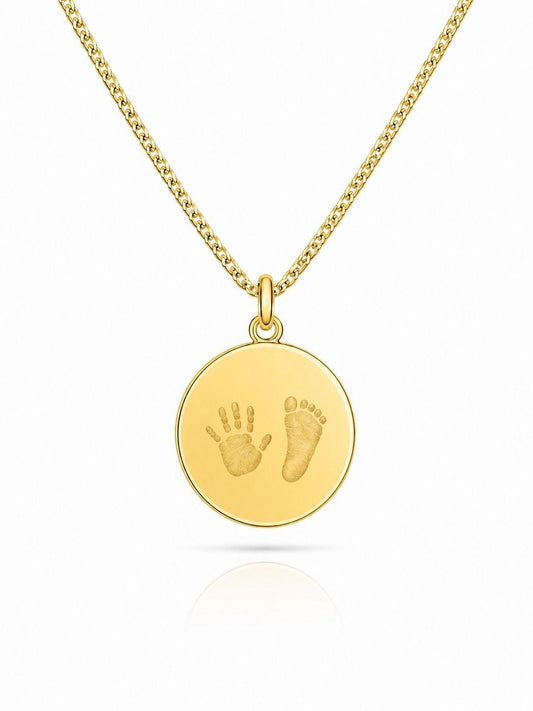 Personalisierte Gravurhalskette Handabdruck Fußabdruck Anhänger round 925 Silber 18K Vermeil Vergoldet 16 mm
