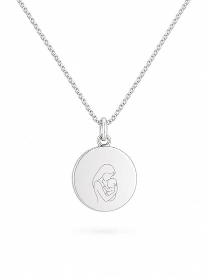 Personalized Engraved Necklace Pictures Graphics Pendant Round 925 Sterling Silver Rhodium Plated 14mm