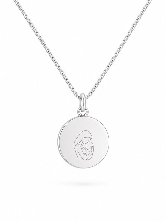 Personalized Engraved Necklace Pictures Graphics Pendant Round 925 Silver Rhodium Plated 14 mm