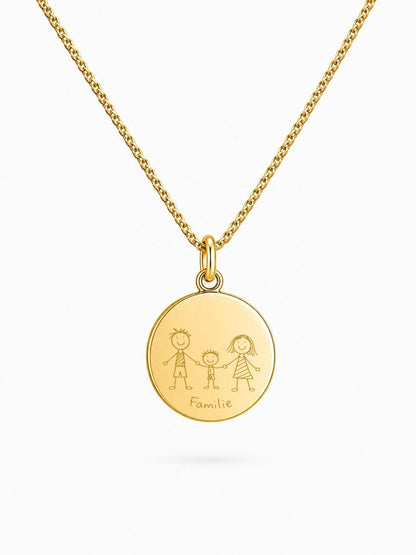 Personalized Engraved Necklace Own Handwriting Pendant Round 925 Silver 18K Vermeil Gold Plated 14 mm