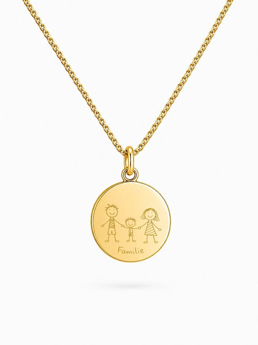 Personalized Engraved Necklace Custom Handwriting Pendant Round 925 Silver 18K Vermeil Gold Plated 14mm