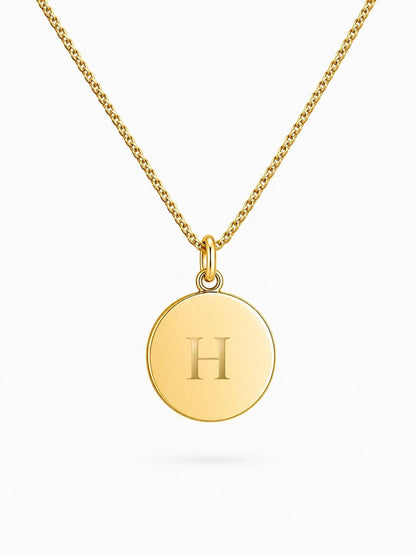 Personalized Engraved Necklace Initials Names Date Pendant Round 925 Silver 18K Vermeil Gold Plated 14 mm