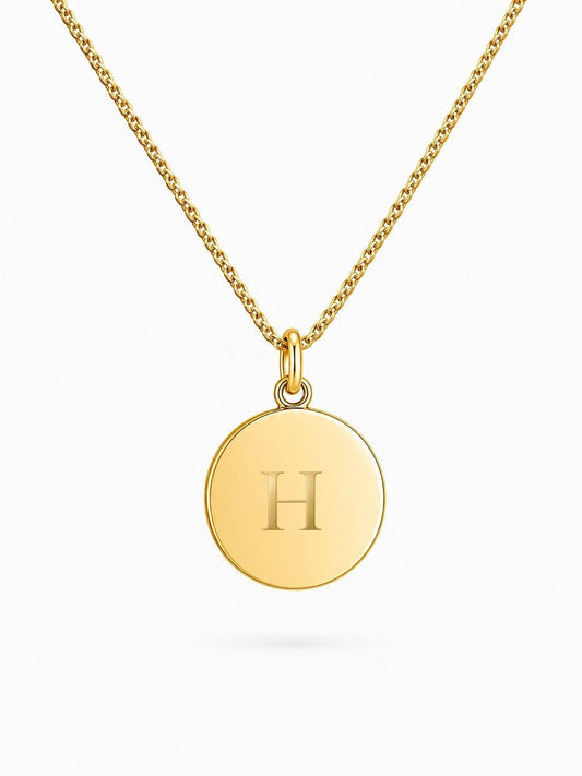 Personalisierte Gravurhalskette Initialen Namen Datum Anhänger round 925 Silber 18K Vermeil Vergoldet 14 mm