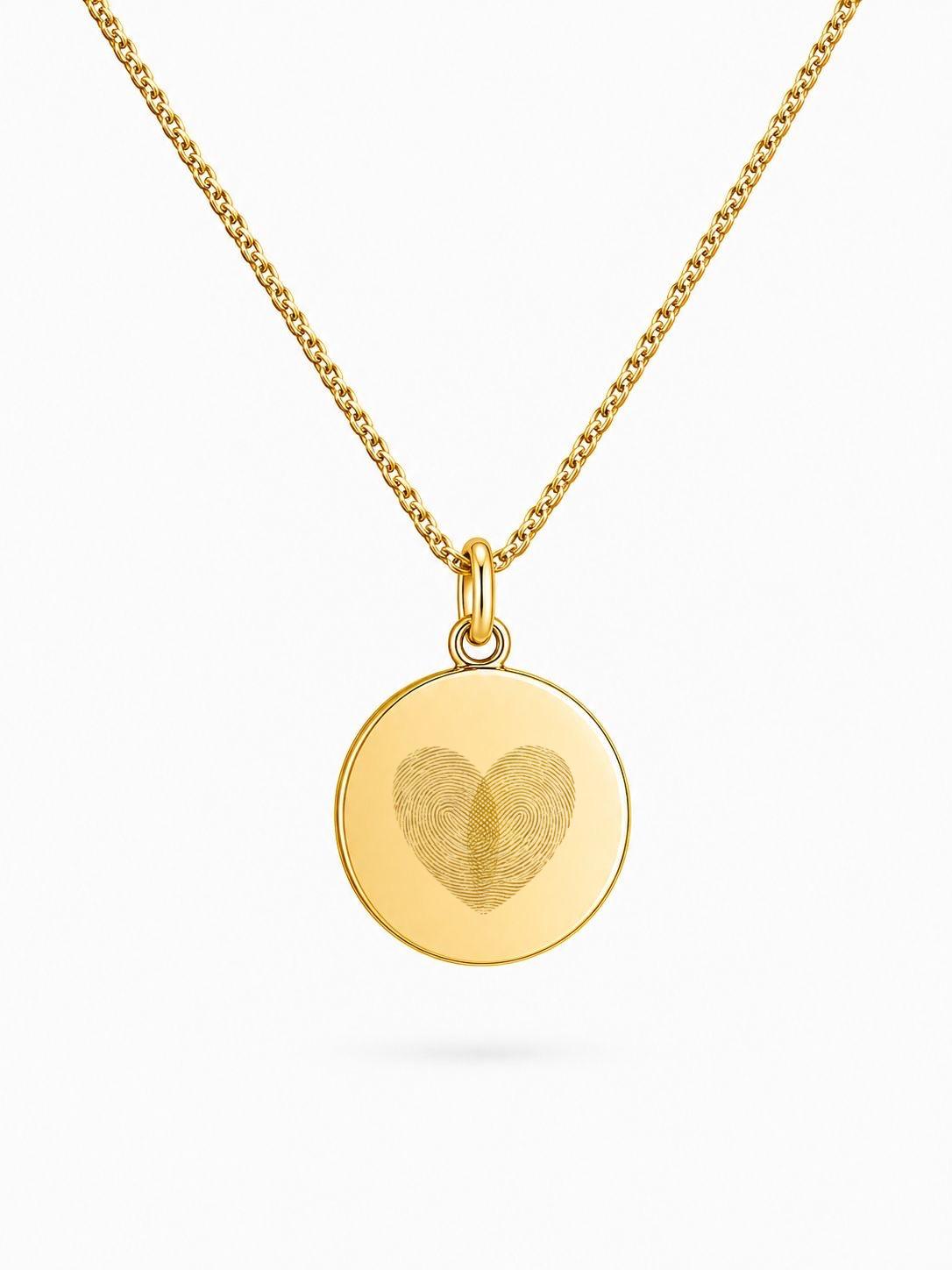 Personalized Engraved Necklace Fingerprint Pendant Round 925 Silver 18K Vermeil Gold Plated 14 mm