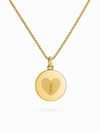 Personalized Engraved Necklace Fingerprint Pendant Round 925 Silver 18K Vermeil Gold Plated 14 mm