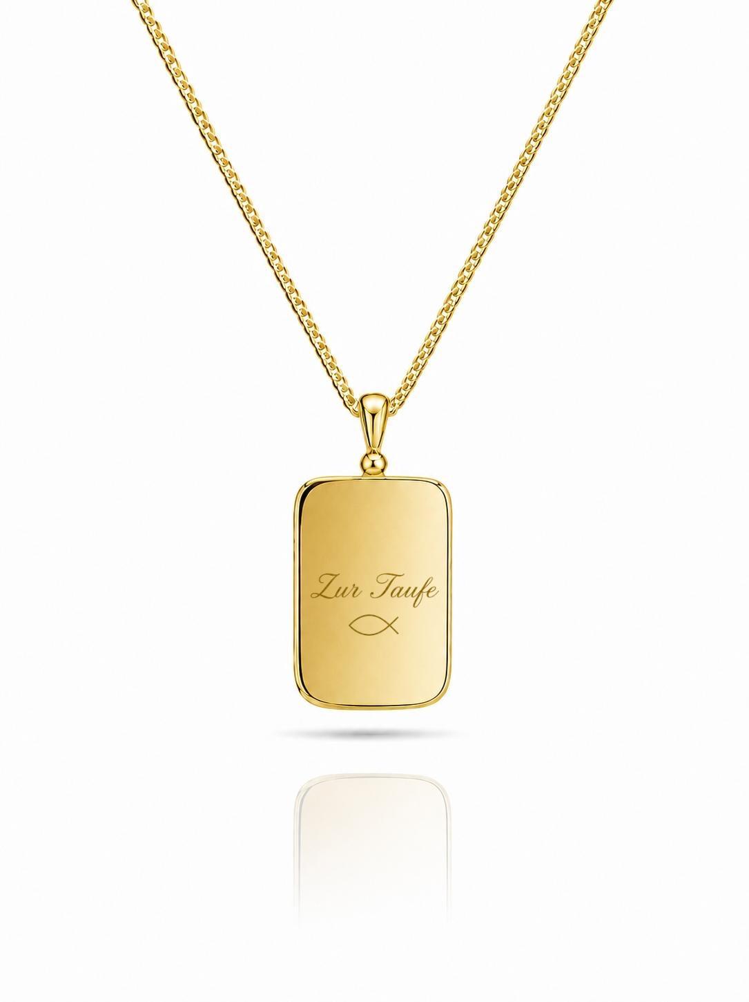 Engravable Necklace Rectangle Pendant 15.90x10.80 mm For Baptism 18K Vermeil Gold Plated