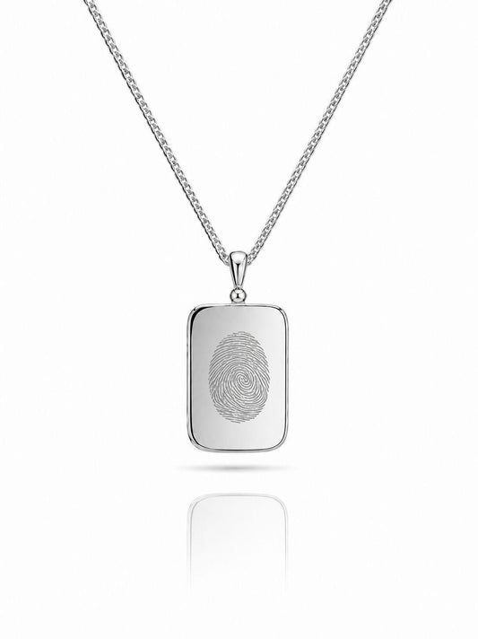 Engraved Necklace Rectangle Pendant 15.90x10.80 mm Fingerprint Rhodium-plated