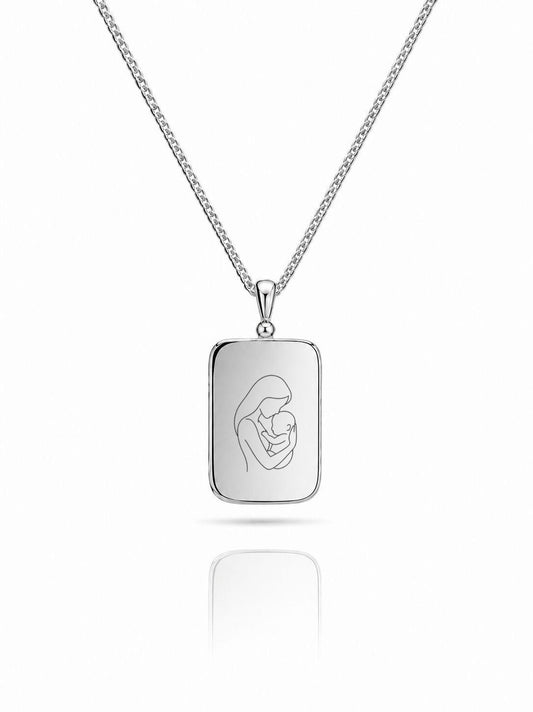 Engraved Necklace Rectangular Pendant 15.90x10.80 mm Images Graphics Rhodium Plated