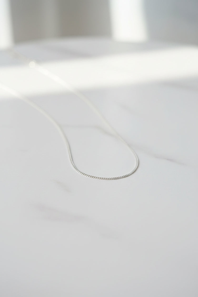 Curb Chain 925 Sterling Silver Rhodium Plated 1.2 mm