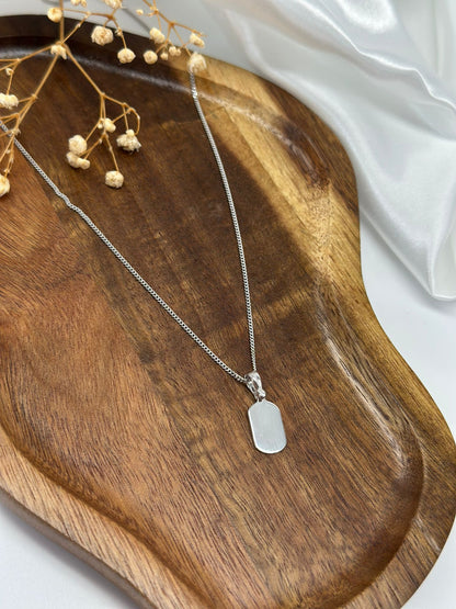Engraved Necklace Rectangle Pendant 8x13 mm Fingerprint 925 Silver Rhodium-Plated