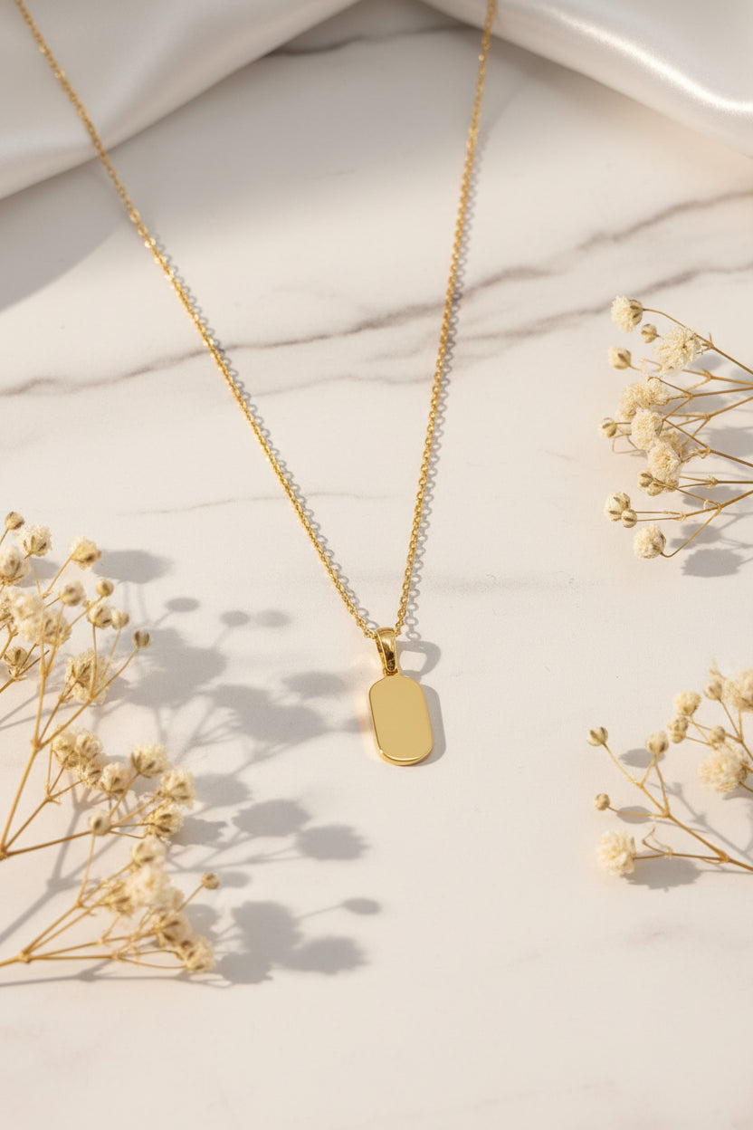 Engraved Necklace Rectangle Pendant 8x13 mm Fingerprint 18K Vermeil Gold Plated