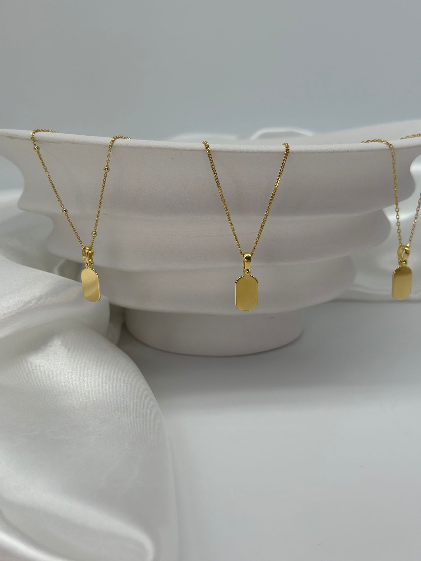 Engravable Necklace Rectangle Pendant 8x13 mm Hand Footprint 18K Vermeil Gold Plated