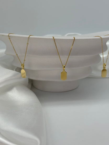 Engravable Necklace Rectangle Pendant 8x13 mm Hand Footprint 18K Vermeil Gold Plated