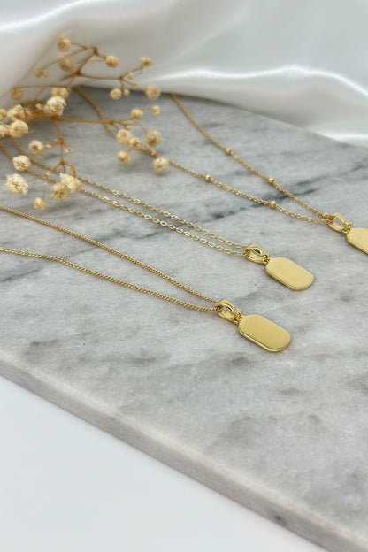 Engraved Necklace Rectangle Pendant 8x13 mm Names Date Initials 18K Vermeil Gold Plated