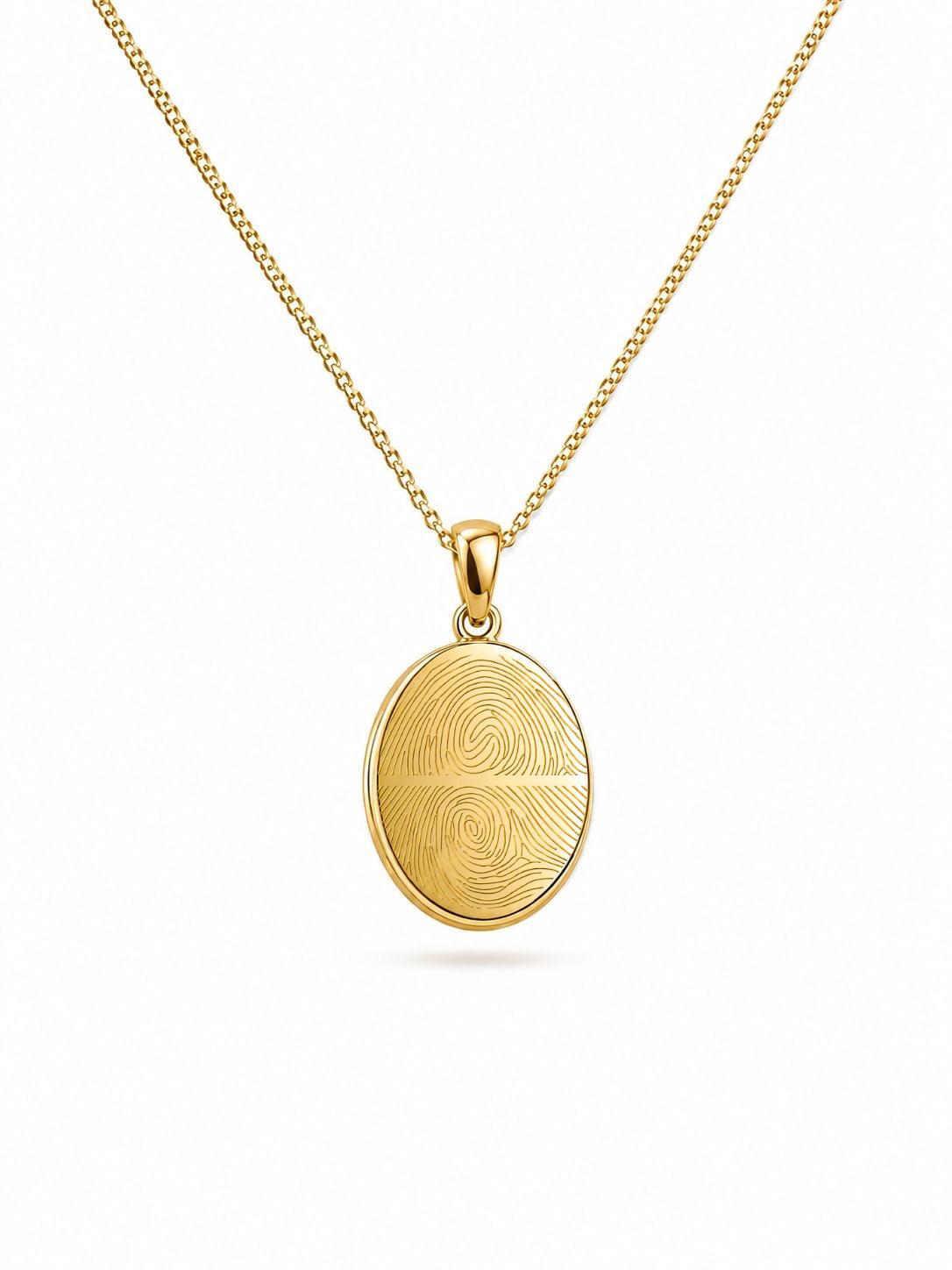 Personalized Engraved Necklace Fingerprint Pendant Oval 12x15 mm 925 Silver 18K Vermeil Gold Plated