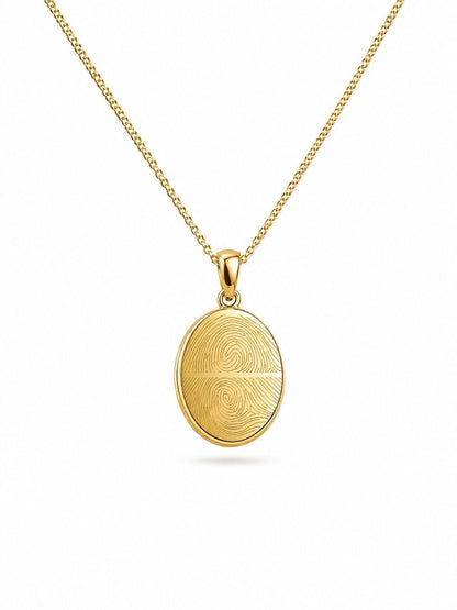 Personalized Engraved Necklace Fingerprint Pendant Oval 12x15 mm 925 Silver 18K Vermeil Gold Plated