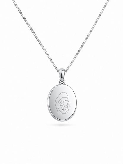 Personalized Engraved Necklace Photo Graphic Pendant Oval 12x15 mm 925 Silver Rhodium Plated