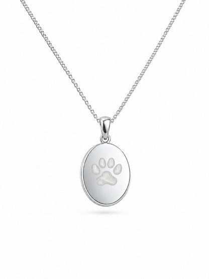 Personalized Engraved Paw Print Nose Print Pendant Necklace Oval 12x15 mm 925 Sterling Silver Rhodium Plated