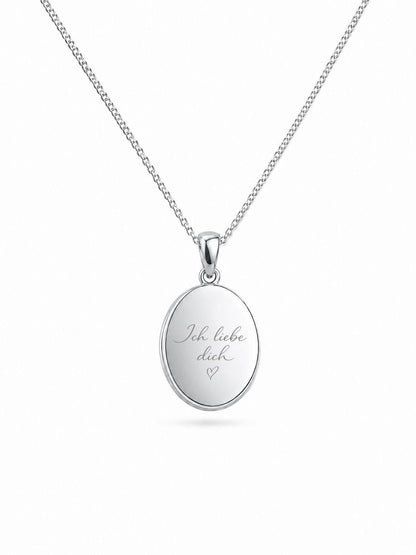 Personalized Engraved Necklace Custom Handwriting Pendant Oval 12x15 mm 925 Sterling Silver Rhodium-plated