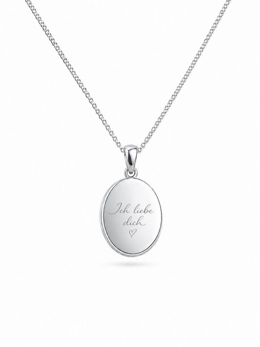 Personalized Engraved Necklace Oval Handwriting Pendant 12x15 mm 925 Sterling Silver Rhodium-Plated