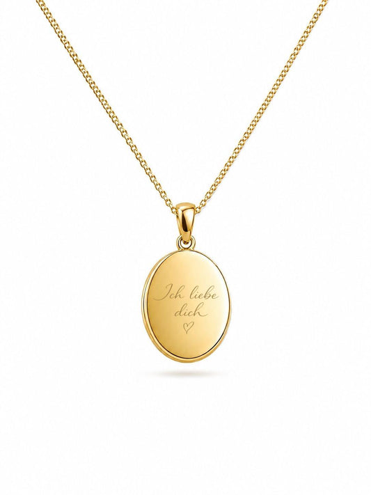 Personalized Engraved Necklace Own Handwriting Pendant Oval 12x15 mm 925 Sterling Silver 18K Vermeil Gold Plated