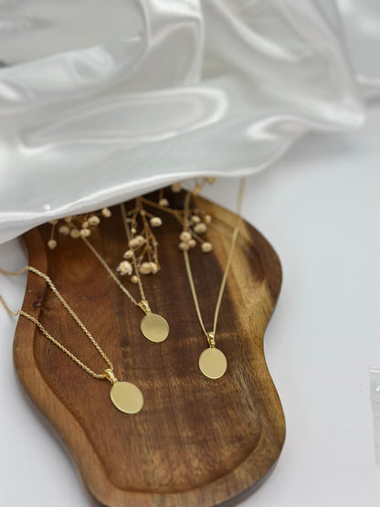 Personalized Engraved Necklace Birth Data Pendant Oval 12x15 mm 925 Silver 18K Vermeil Gold Plated