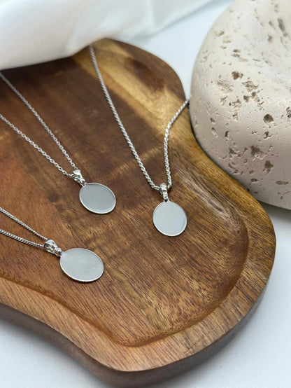Personalized Engraved Coordinates Necklace Oval Pendant 12x15 mm 925 Sterling Silver Rhodium Plated