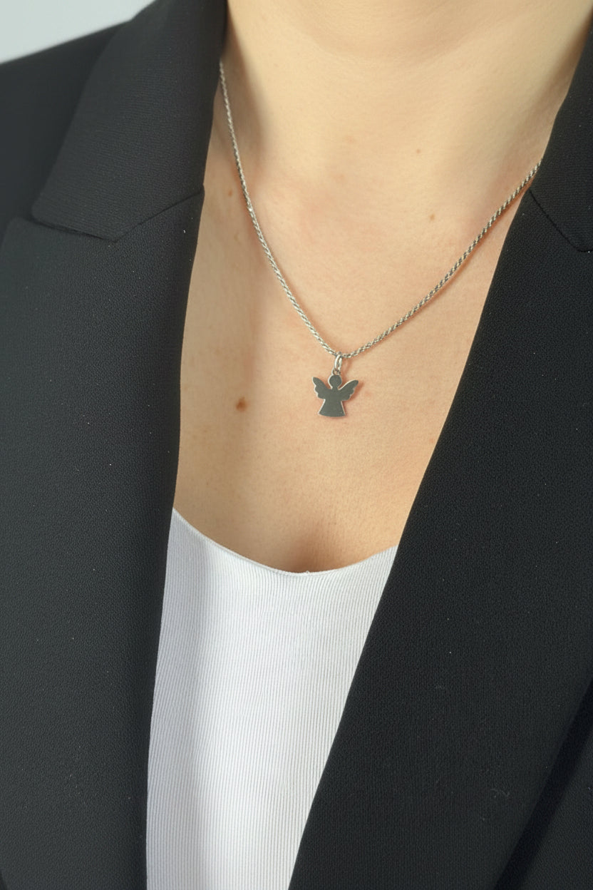 Personalized Angel Necklace Pendant with Engraving 925 Sterling Silver Rhodium Plated