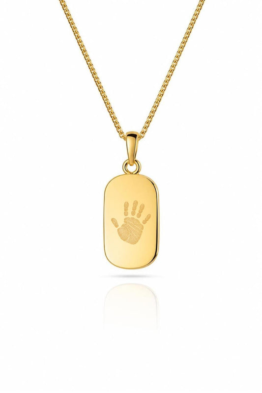Gravurhalskette Rechteck Anhänger 8x13 mm Hand Fußabdruck 18K Vermeil Vergoldet