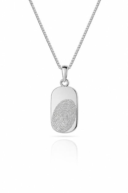 Engraved Necklace Rectangle Pendant 8x13 mm Fingerprint 925 Silver Rhodium-Plated