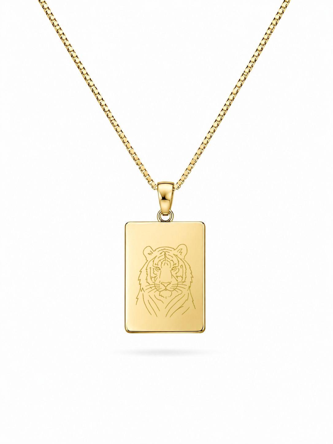 Photo Engraved Necklace Men's Rectangle Pendant 19x14 mm 18K Vermeil Gold Plated