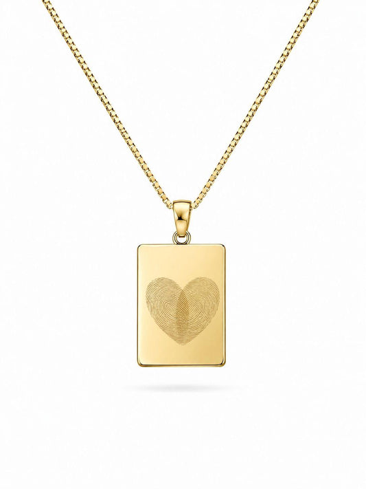 Fingerabdruck Gravurhalskette Herren Rechteck Anhänger 19x14 mm 18K Vermeil Vergoldet