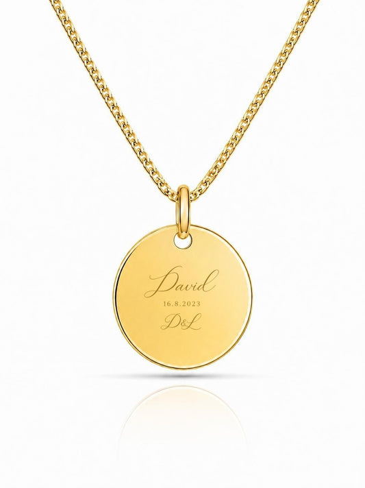 Personalized Necklace Pendant Engraving Round 19 mm Initials Names Date 925 Silver 18K Gold Plated