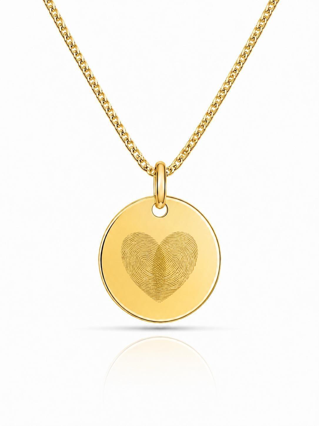 Personalized Necklace Pendant Engraving Round 19 mm Fingerprint 925 Silver 18K Gold Plated