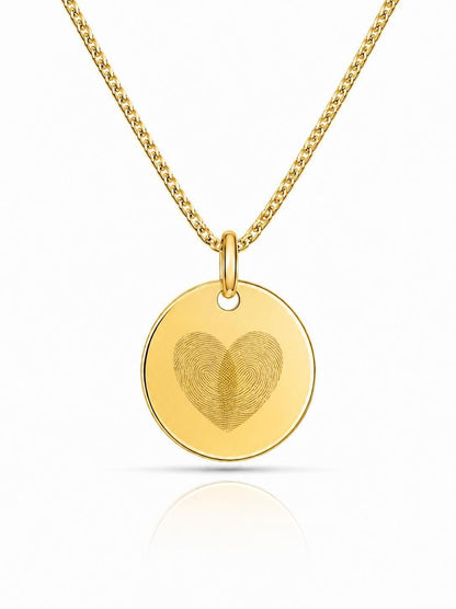 Personalized Necklace Pendant Engraving Round 19 mm Fingerprint 925 Silver 18K Gold Plated