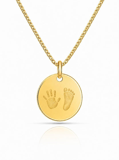 Personalized Necklace Pendant Engraving Round 19 mm Handprint Footprint 925 Silver 18K Gold Plated