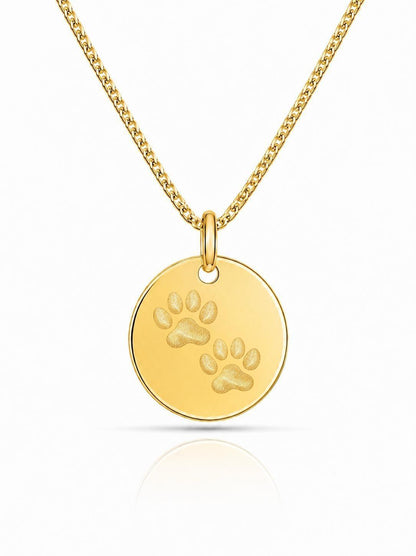 Personalized Necklace Pendant Engraving Round 19 mm Nose Print Paw Print 925 Silver 18K Gold Plated