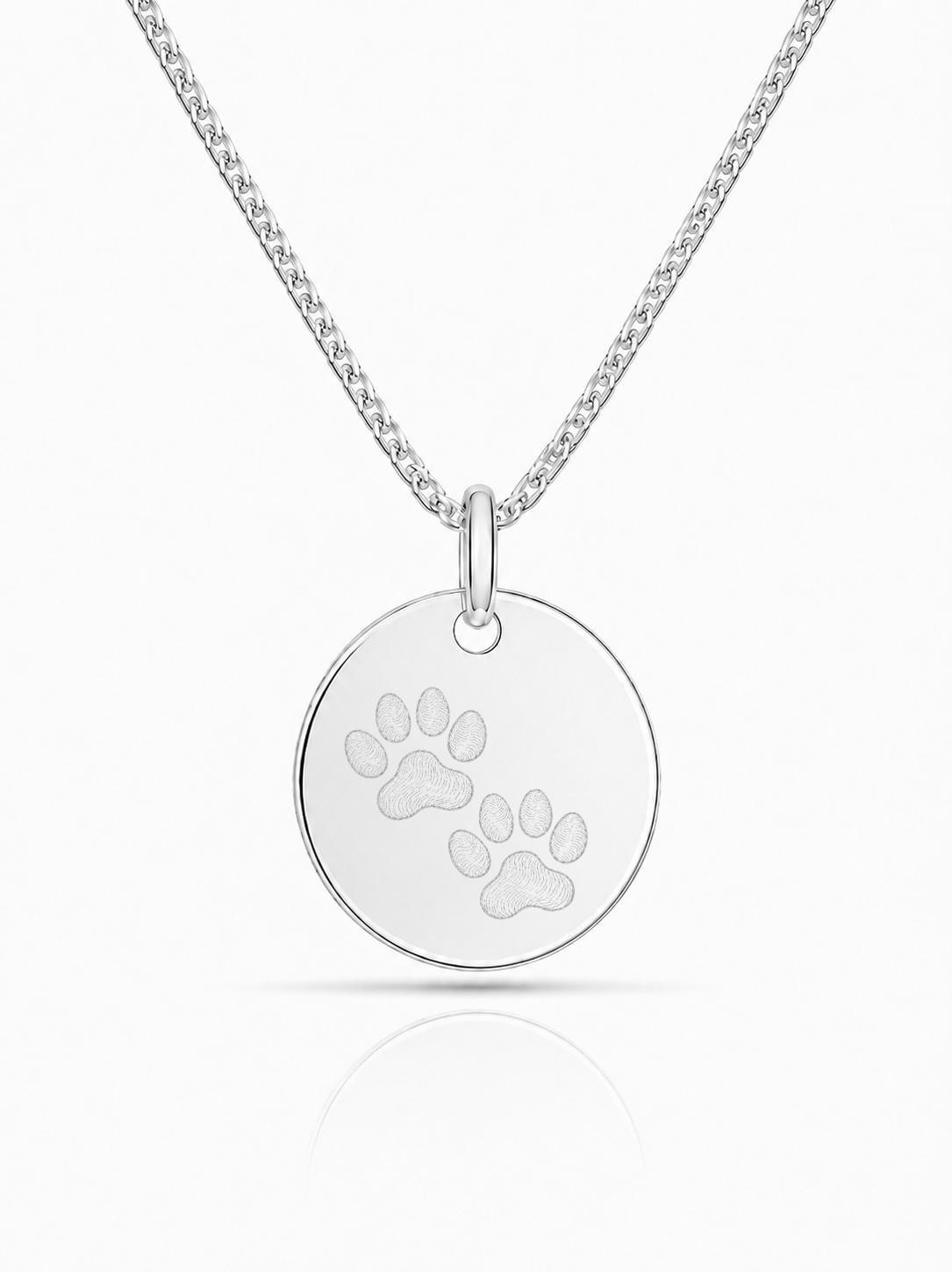 Personalized Necklace Pendant Engraving Round 19 mm Nose Print Paw Print 925 Silver 18K Gold Plated
