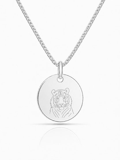Personalized Necklace Pendant Engraving Round 19 mm Pictures Graphics 925 Silver Rhodium-plated