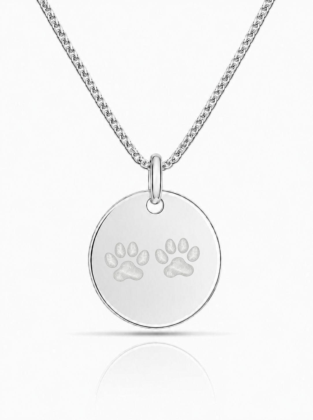 Personalized Men's Necklace Pendant Engraving Paw Print Nose Print Round 22 mm 925 Rhodium-Plated Silver